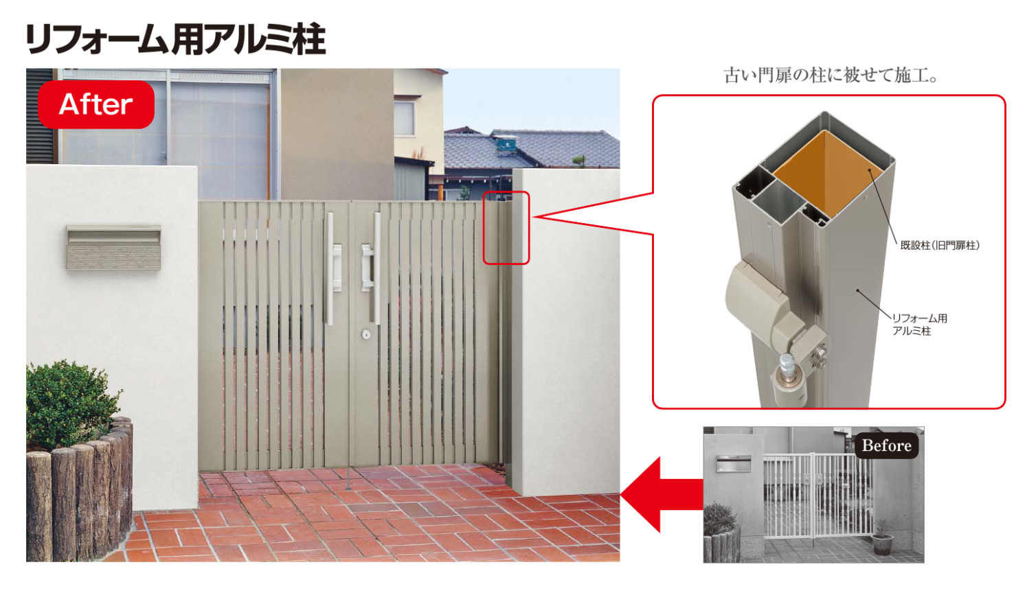 門扉リフォーム用アルミ柱