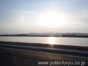 遠賀川からの夕日