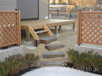 新築外構 枕木ステップ