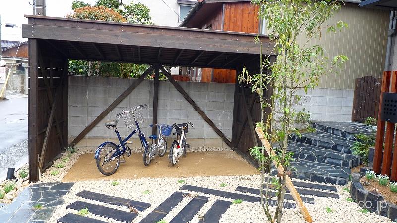 おしゃれな自転車置き場 木製 福岡 北九州 エクステリア 外構 庭のデザイン 遊庭風流